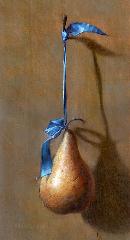 Pear on Ribbon, oil on panel, 7x14 in.